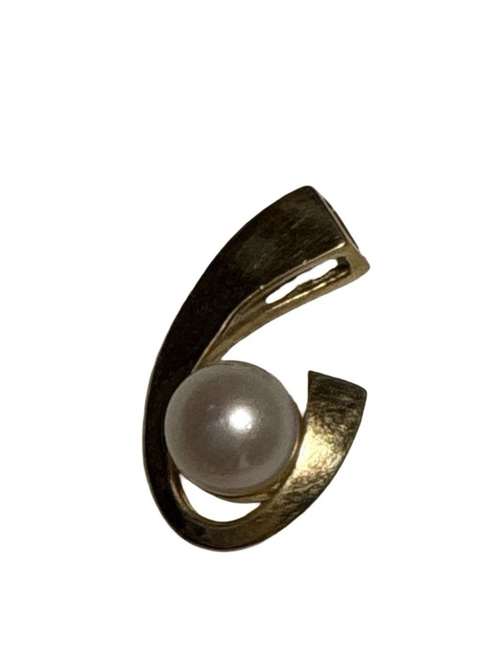 10K Gold Cultured Pearl Swirl Pendant Modern Minimalist 1.0g Dainty Jewelry